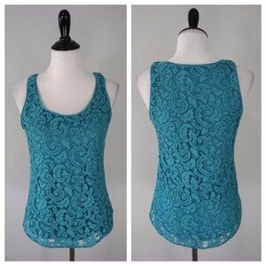 Ann Taylor Loft Blue Turquoise Floral Lace Tank Top Shirt Size XS